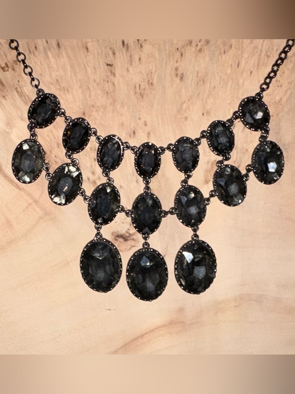 Dazzling Dramatic Dark Crystal Cascade Statement Necklace — Gunmetal